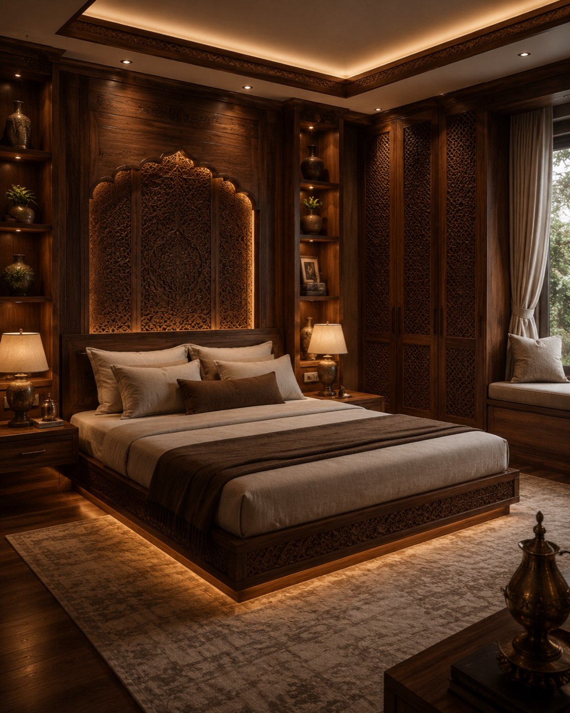 Kashmir walnut bedroom — full suite