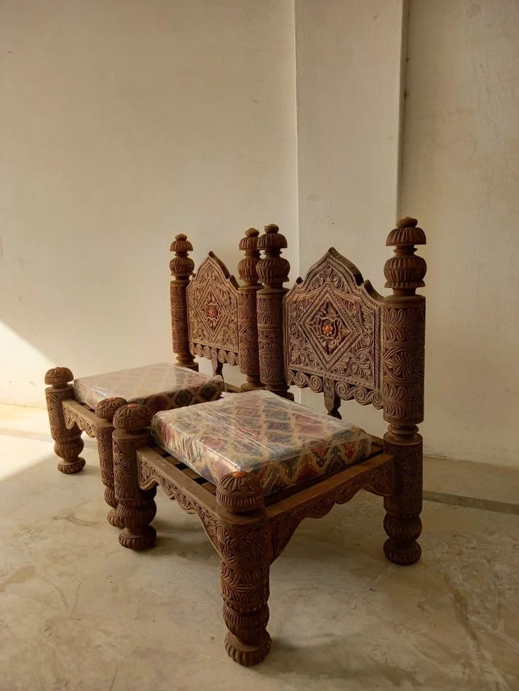 High-back carved chair
