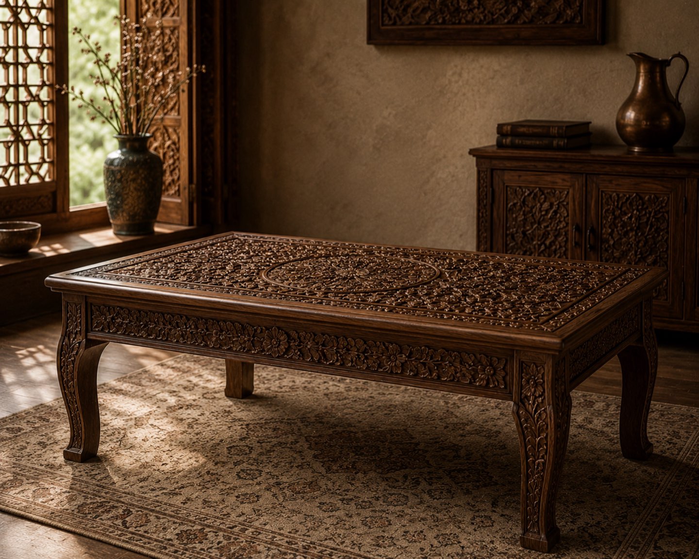 Carved walnut dining table