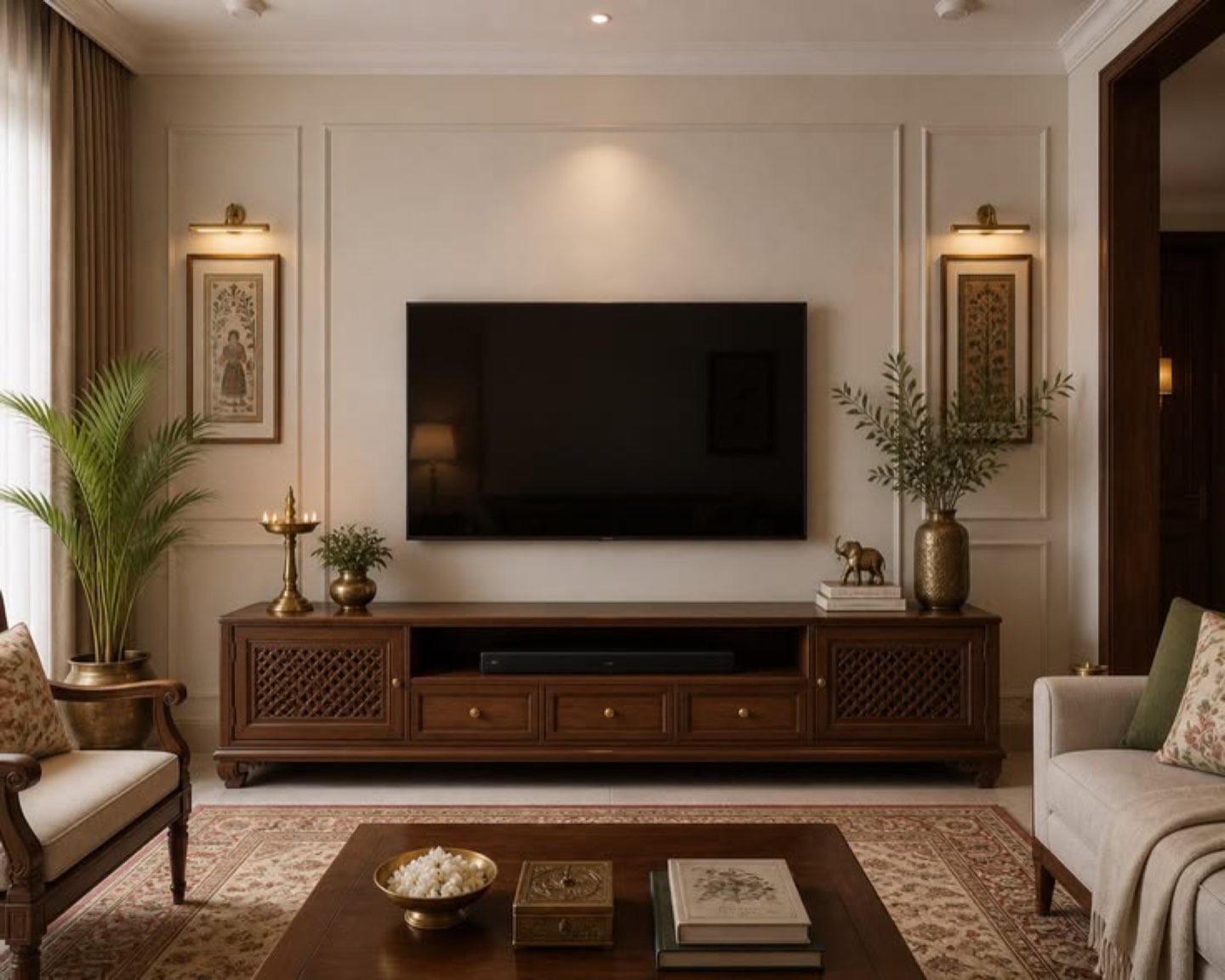 Traditional walnut TV unit — warm living room